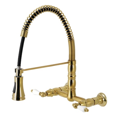 Gourmetier Heritage Two-Handle Wall-Mount Pull-Down Sprayer Kitchen Faucet, Brass GS1247PL